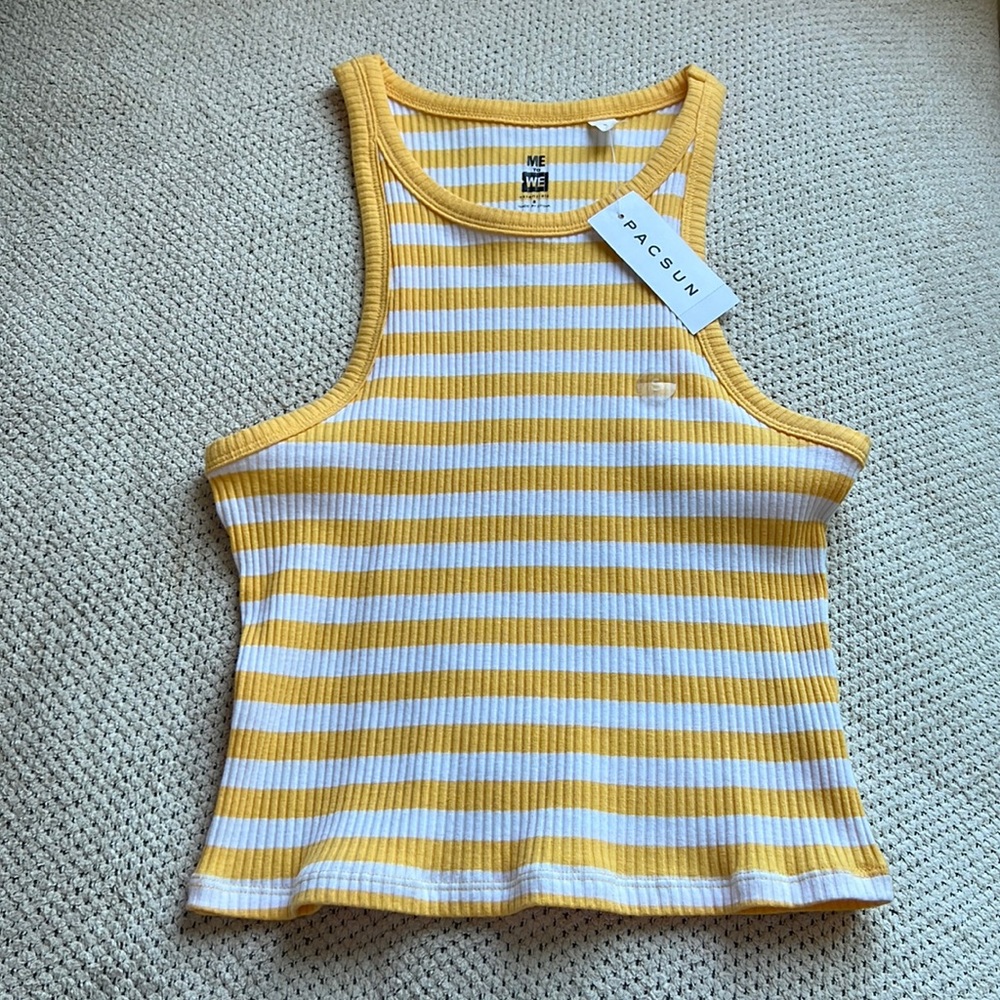 PACSUN Yellow & White Striped Halter Crop Top